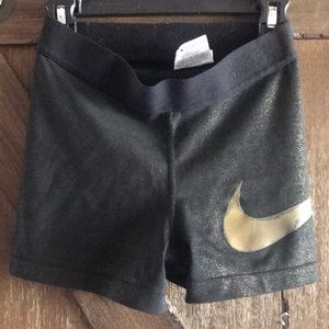 Nike Pro Black and Gold with gold shimmer bike shorts size xs
